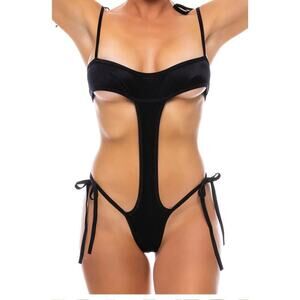 🦋B2G1🦋BODYZONE Shoulder & Side Tie Bodysuit BLACK | ONE SIZE | Dance Wear